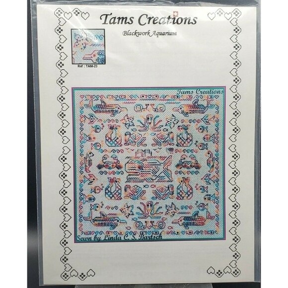 Blackwork Needleworking Aquarium Pattern by Tams Creations Fish Whale Dolphin VT - Picture 2 of 4